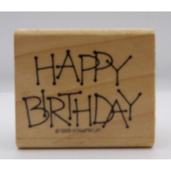 Stamp, Wooden Rubber, Happy Birthday ©1995 Stampin Up! 2 x 1 3/4" - Picture 1 of 4